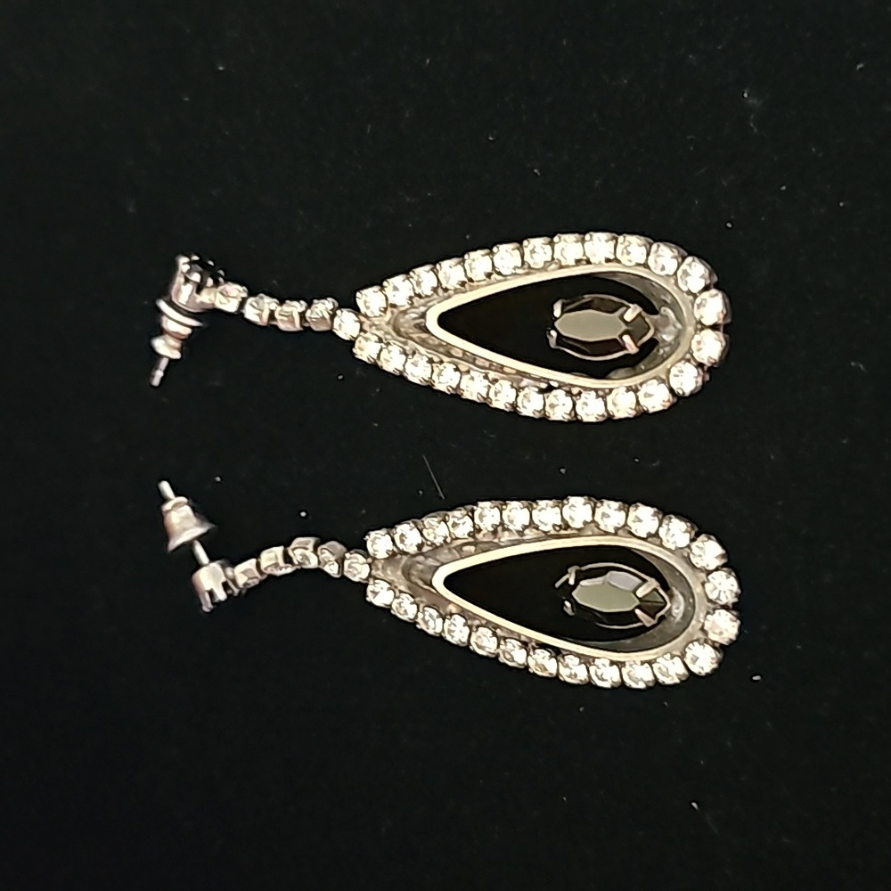 Clear and Black Rhinestone Dangle Earrings B